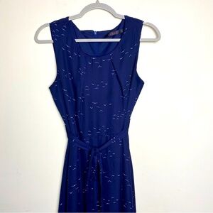 SALE. Tenki Navy Blue Bird Print Dress with Ribbon Belt Size 12
